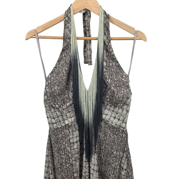 Boston Proper Dress Womens 8 Snakeskin Halter Fringe Maxi Sleeveless - Picture 1 of 9